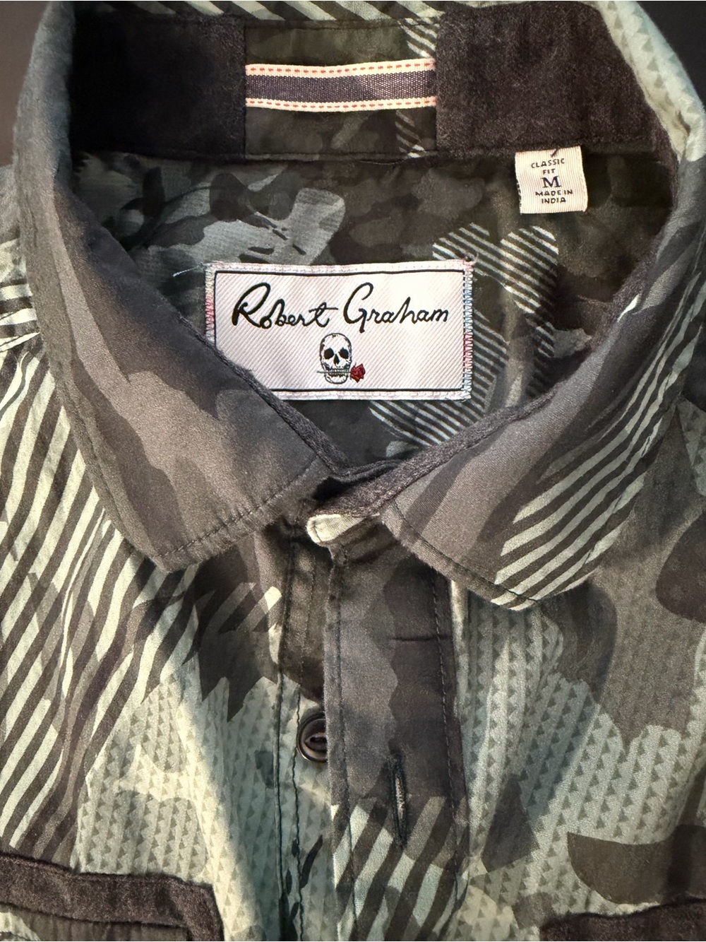 Robert Graham Short Sleeve Camo Button-Down Shirt - Black/grey/green - Picture 3 of 7